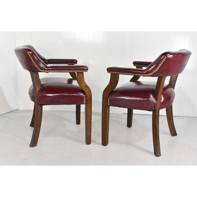 Mid 20th Century Vintage Oxblood Leather Armchair Chair With Brass Nailheads by Village Industries Tennessee - a Pair For Sale - Image 5 of 12