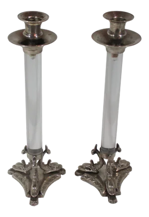 Vintage Lucite & Silverplate Sea Serpent Candle Holders- a Pair
