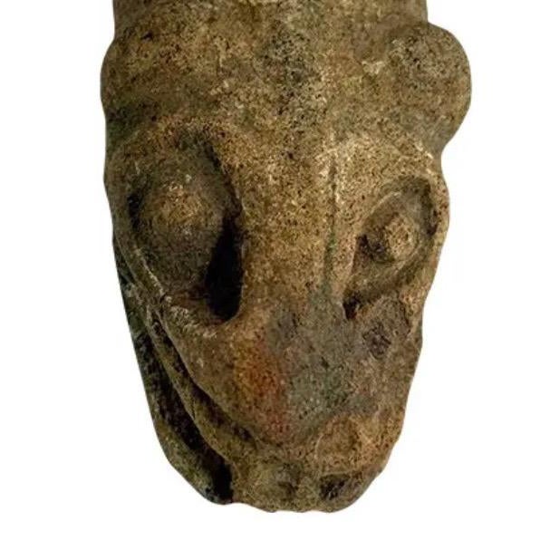 Antique Pre-Columbian Style Terracotta Dog Head Fragment This evocative terracotta fragment depicts a canine head, modeled...