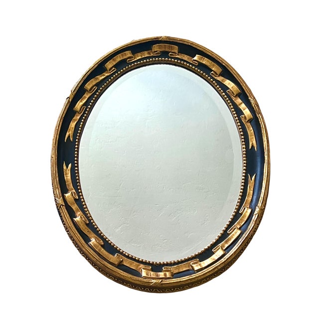 Friedman Brothers Friedman Brothers Traditional Gold & Black Regency Ebonised Oval Wall Mirror, Decorative Arts Inc For Sale - Image 4 of 12