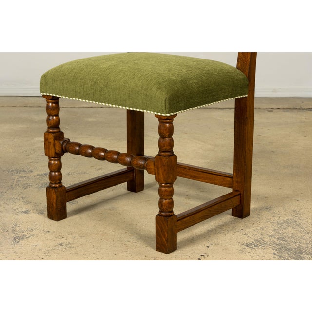 Late 19th Century French Louis XIII Oak Dining Chairs in Moss Green, Set of 10 For Sale - Image 10 of 18