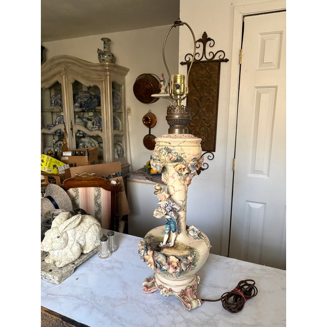 Late 19th Century Dresden Style Converted Kerosene Lamp. One Working Lamp. For Sale - Image 11 of 11