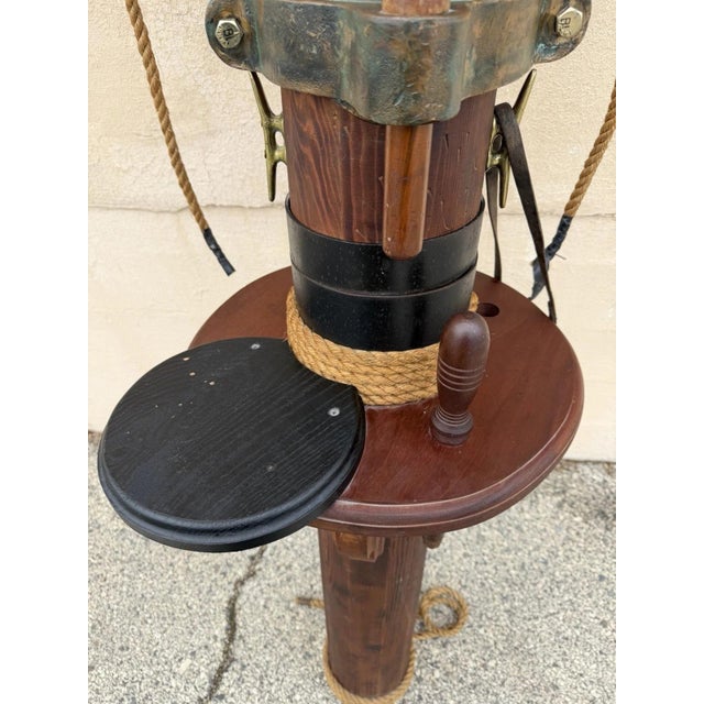 Vintage Custom Nautical Wood 95" Ship Mast Mancave Bar Island W Pulley & Ropes For Sale - Image 10 of 18