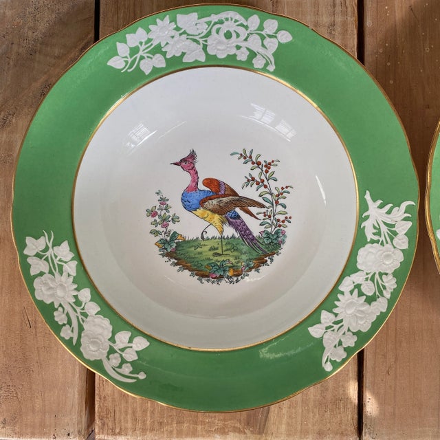 Wonderful pair of exotic pheasant bird bowls by Copeland Spode. Beautiful green and white contrast with raised white...