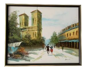 Mid 20th Century European Architectural Street Scene Oil Painting by Arsati, Framed