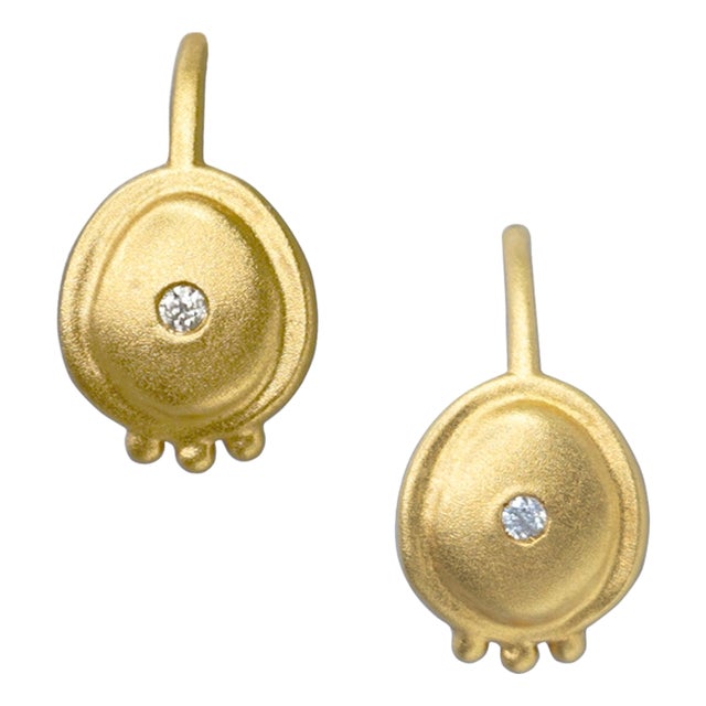 Oro 18K Gold Diamond Hook Earrings, A Pair For Sale