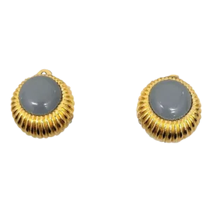 Vintage 1980s Signed Nina Ricci Paris Round Goldtone Grey Rhinestone Clip Earrings - 2 Pieces