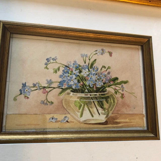 Realism Collection of 2 Vintage Original Small Floral Still Life Watercolor Paintings Framed For Sale - Image 3 of 5