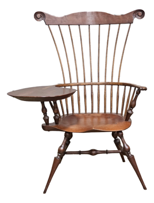 Late 20th Century Windsor Style Desk Fan Back Writing Arm High Back Chair Bench Made Ohio