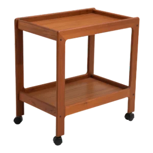 Two Tier Danish Teak Tea Bar Cart Trolley Castors Scandinavian Design 1970s
