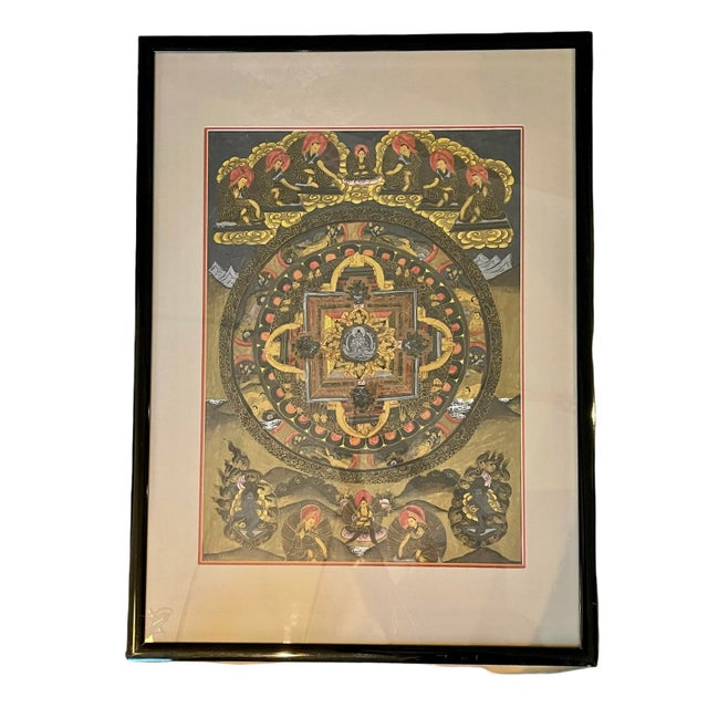 Early 20th Century Hand-Painted Antique Tibetan Thangka, Framed For Sale - Image 10 of 10