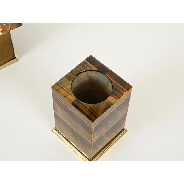 1950s Italian Tiger's Eye and Gilt 800 Silver Desk Pen Holder by Mazzetti Milano, 1950 For Sale - Image 5 of 13
