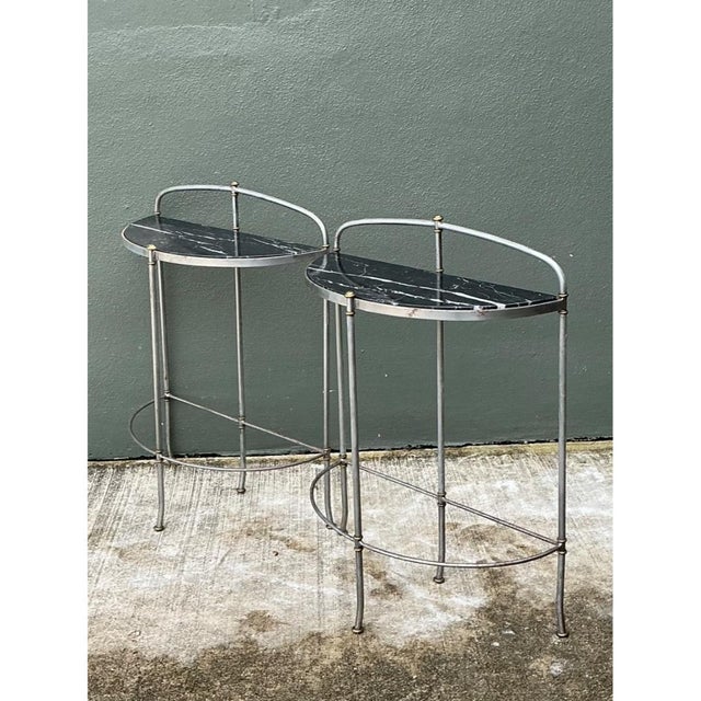 Vintage Demi-Lune Marble Top Tables - Set of 2 For Sale - Image 4 of 12