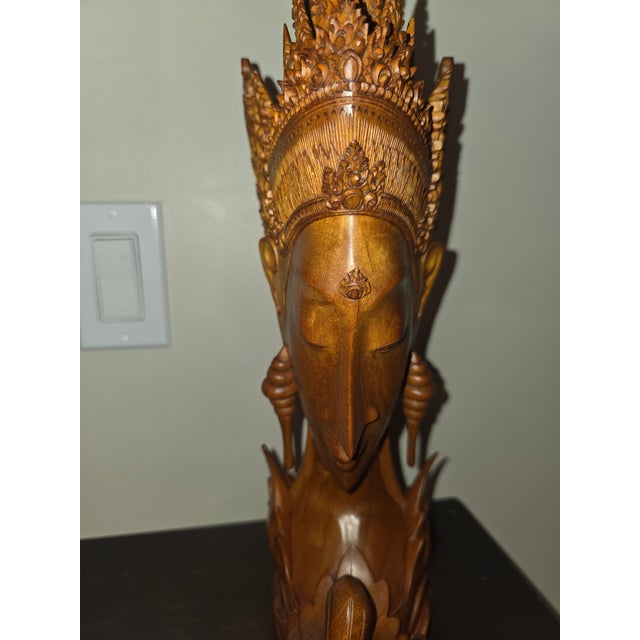 Monumental Mid-Century Balinese Modernist Teakwood Goddess Sita Bust For Sale - Image 9 of 12