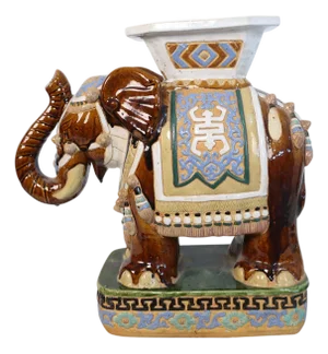 Mid 20th Century Ceramic Asian Brown and Gold Elephant Garden Stool