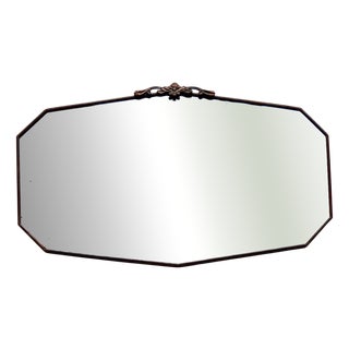 Large Antique Beveled Mirror in Dark Wood, 1970s For Sale