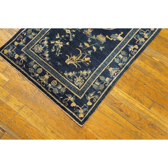 1930s Blue Navy Floral Medallion Antique Chinese Peking Rug 2'0" X 4'6" Handknotted Wool Carpet For Sale - Image 4 of 6