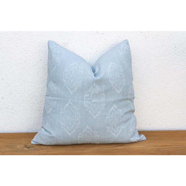 1990s Powder Blue Jaipur Blockprint Linen Pillow Cover For Sale - Image 5 of 7