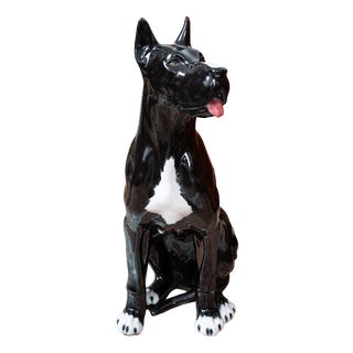 Unknown, Sculpture Depicting a Sitting Great Dane, 1800s, Porcelain and Cane For Sale