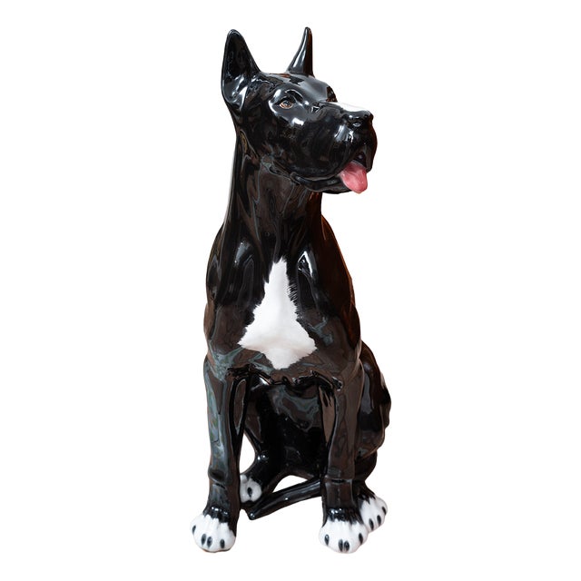 Unknown, Sculpture Depicting a Sitting Great Dane, 1800s, Porcelain and Cane For Sale