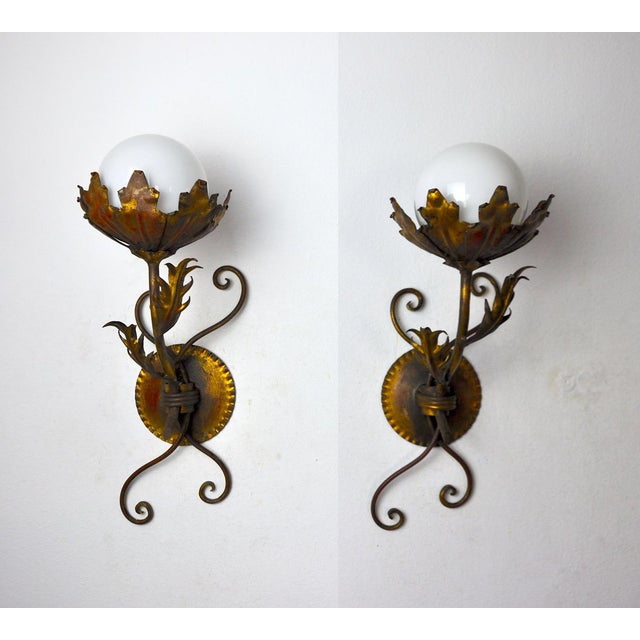 Metal Floral Sconces by Ferro Arte, Spain, 1960s, Set of 2 For Sale - Image 7 of 9