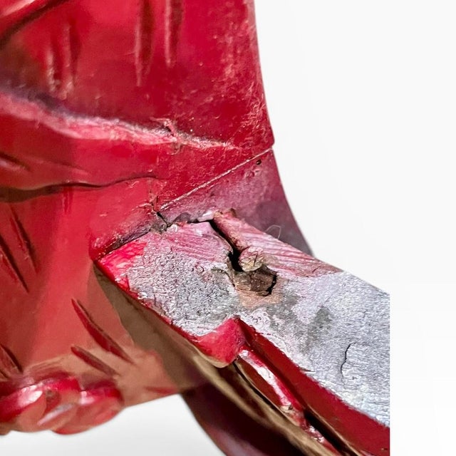 Vintage Chinese Burgundy Red Carved Wood End Table Pedestal For Sale - Image 17 of 18