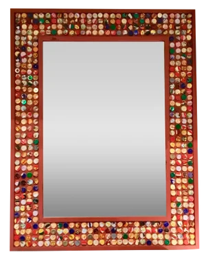 Modern Eclectic Red Wood Bottle Cap Wall Mirror