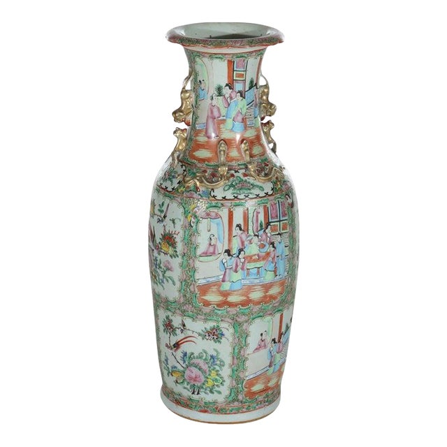 Large Antique Chinese Rose Medallion Porcelain Floor Vase C1920 For Sale