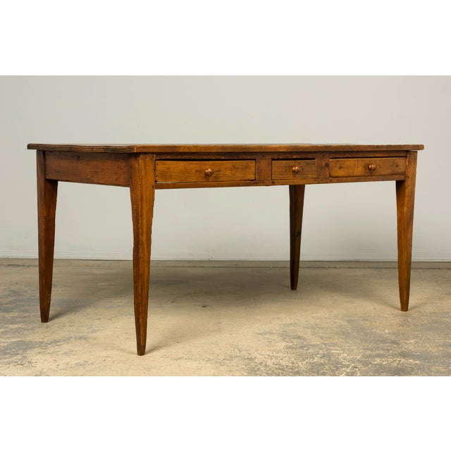 Late 19th Century Late 19th Century French Rustic Farmhouse Pine Three-Drawer Writing Table For Sale - Image 5 of 18