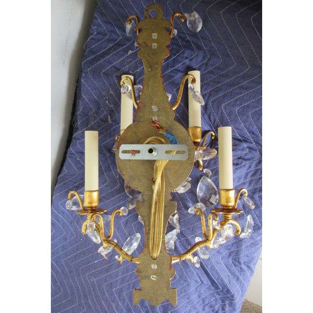 Late 19th Century French Victorian -Style, Gilded Gold & Crystal Drop 5--Candelabra Wall Light Sconces - Pair For Sale - Image 16 of 17
