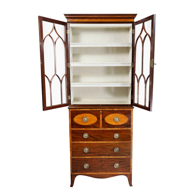 Wood George III Small Mahogany and Satinwood Secretaire For Sale - Image 7 of 13