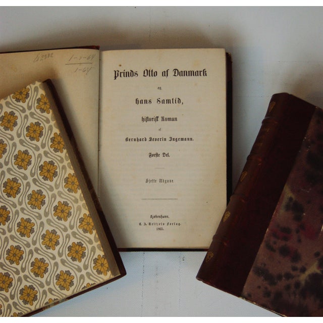3 Beautiful Leather Books With Gold Ornament - b.s. Ingemann - Great for Interior Design For Sale - Image 4 of 4