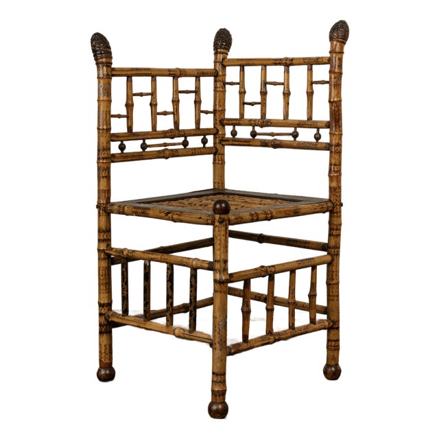 Late 19th Century Late Victorian Tortoiseshell Bamboo Corner Chair For Sale