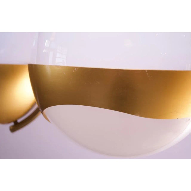 Large Italian Modern Brass and Milk Glass Chandelier by Lamperti For Sale - Image 9 of 12