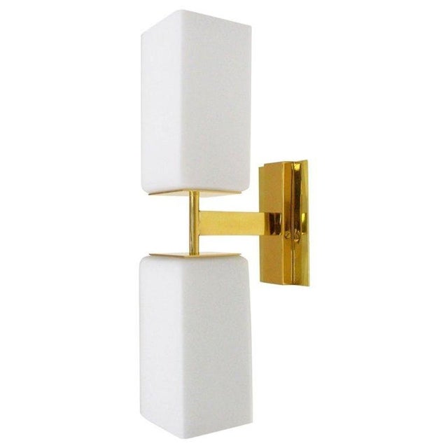 Modern 1990s Modern Frosted White Murano Glass & Brass Sconces - Set of Eight For Sale - Image 3 of 7
