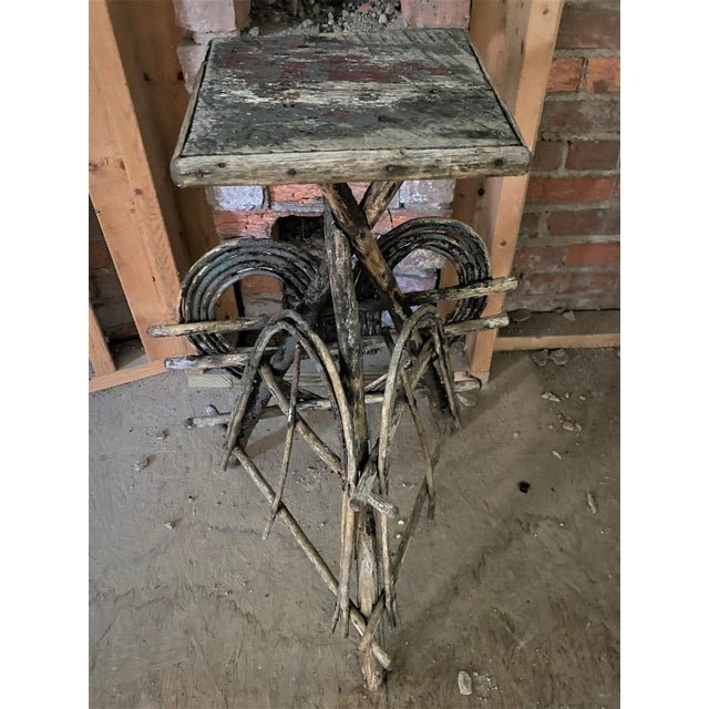 Early 20th Century Early 20th Century Rustic Adirondack Twig Branch Stand Cabin Side Table Heart Bent Wood Motif For Sale - Image 5 of 12