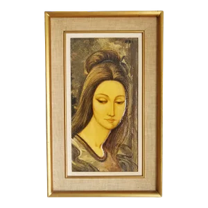 1960s J Mestre Mixed Media Woman, Framed