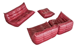 Togo Modular Sofa in Oxblood Red Leather attributed to Michel Ducaroy for Ligne Roset, 2000s, Set of 4