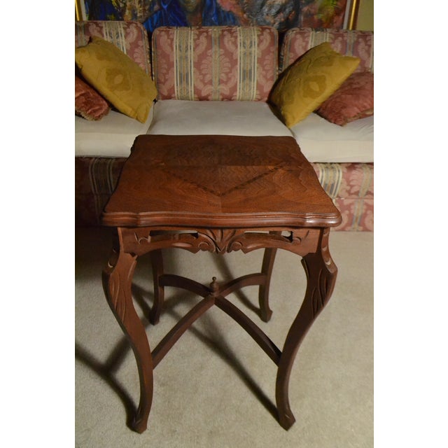 French Provincial Antique French Provincial Side/End Table Louis XV Style Diamond Marquetry Walnut For Sale - Image 3 of 13