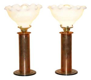 Antique Victorian Brass and Glass Table Lamps, 1880, Set of 2
