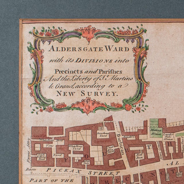 Mid 18th Century Antique London Street Map, Aldersgate, English, Framed, the Barbican, Georgian For Sale - Image 5 of 11