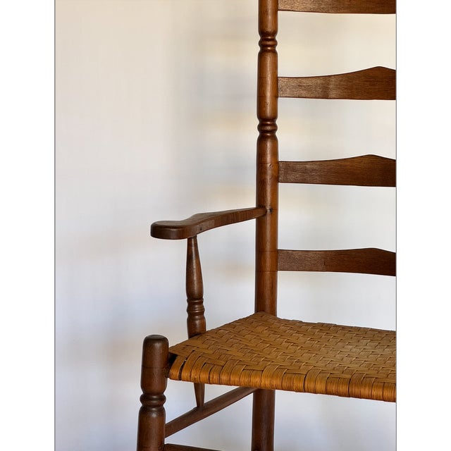 1900s Antique Ladder Back Brown Rocking Chair For Sale - Image 4 of 10
