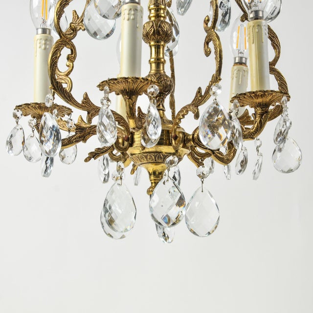 Vintage Petite French Brass and Crystal Chandelier For Sale In Rochester - Image 6 of 17
