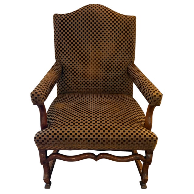 French Country Gregorius Pineo Italian Walnut Cut Velvet Arm Chair For Sale - Image 3 of 5