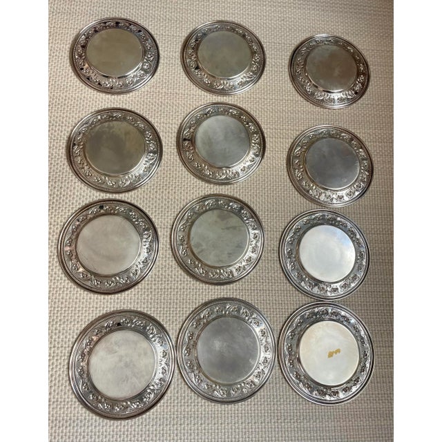 Art Nouveau Set of 6 Sterling Silver Art Nouveau Repousse Bread Dishes For Sale - Image 3 of 7