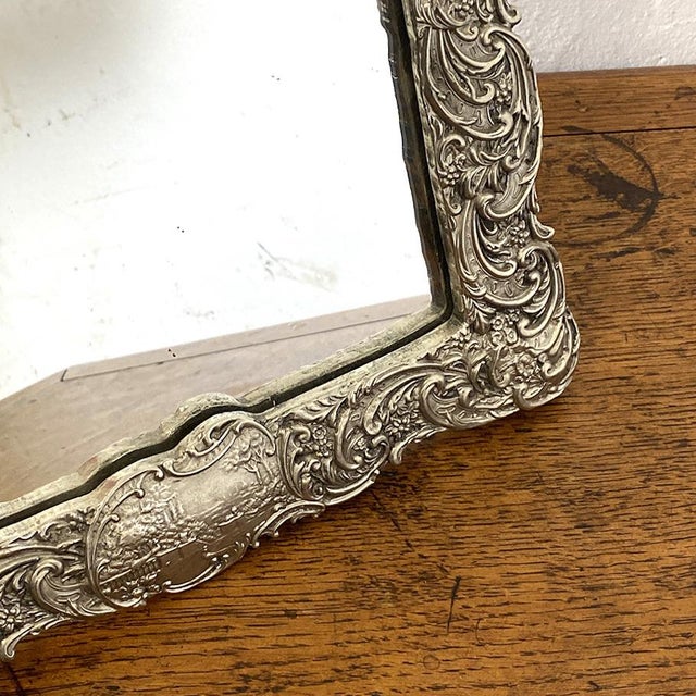 Vintage Rocaille Style Metal Table Top Mirror, 1930s For Sale - Image 4 of 7