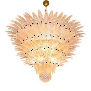 Monumental Pink Glass Leaf Chandelier, 1990 For Sale