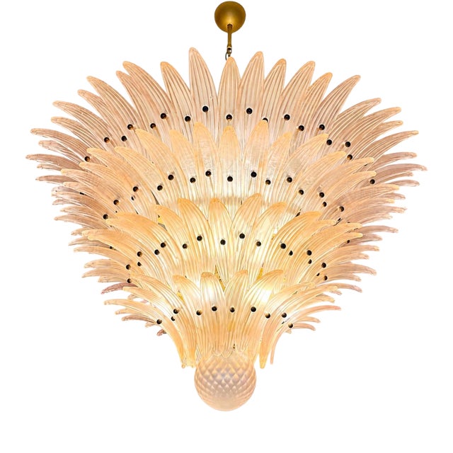 Monumental Pink Glass Leaf Chandelier, 1990 For Sale