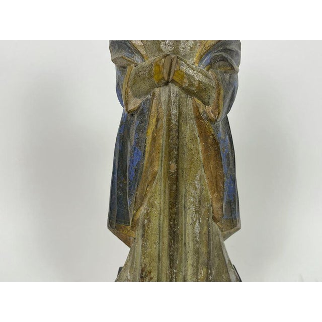 Blue Early 19th Century Hand-Painted Carved Wooden Figure For Sale - Image 8 of 10