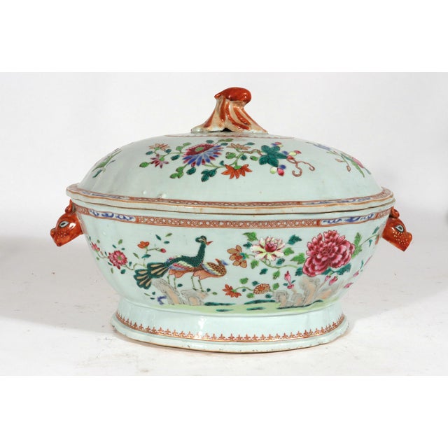 Chinese 18th-Century Chinese Export Porcelain Double Peacock Pattern Soup Tureen, Cover & Stand For Sale - Image 3 of 18